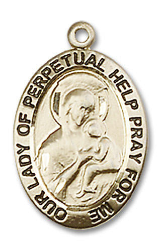 Our Lady of Perpetual Help Medal - 14kt Gold 3/4 x 1/2 Oval Pendant 3982