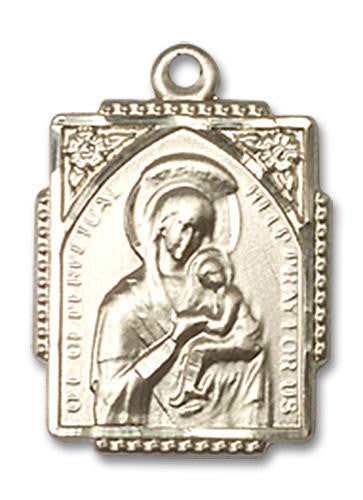 Our Lady of Perpetual Help Medal - 14kt Gold 3/4 x 1/2 Rectangular Pendant 0804H