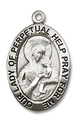 Our Lady of Perpetual Help Medal - Sterling Silver 3/4 x 1/2 Oval Pendant 3982SS