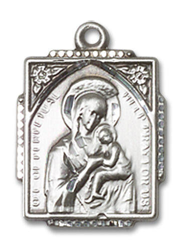 Our Lady of Perpetual Help Medal - Sterling Silver 3/4 x 1/2 Rectangular Pendant 0804HSS