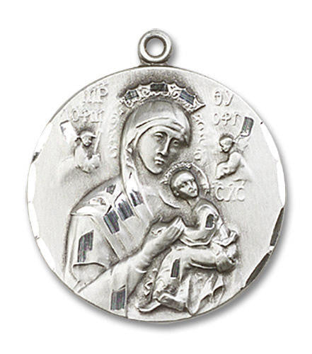 Our Lady of Perpetual Help Medal - Sterling Silver 7/8 x 3/4 Round Pendant 0567SS