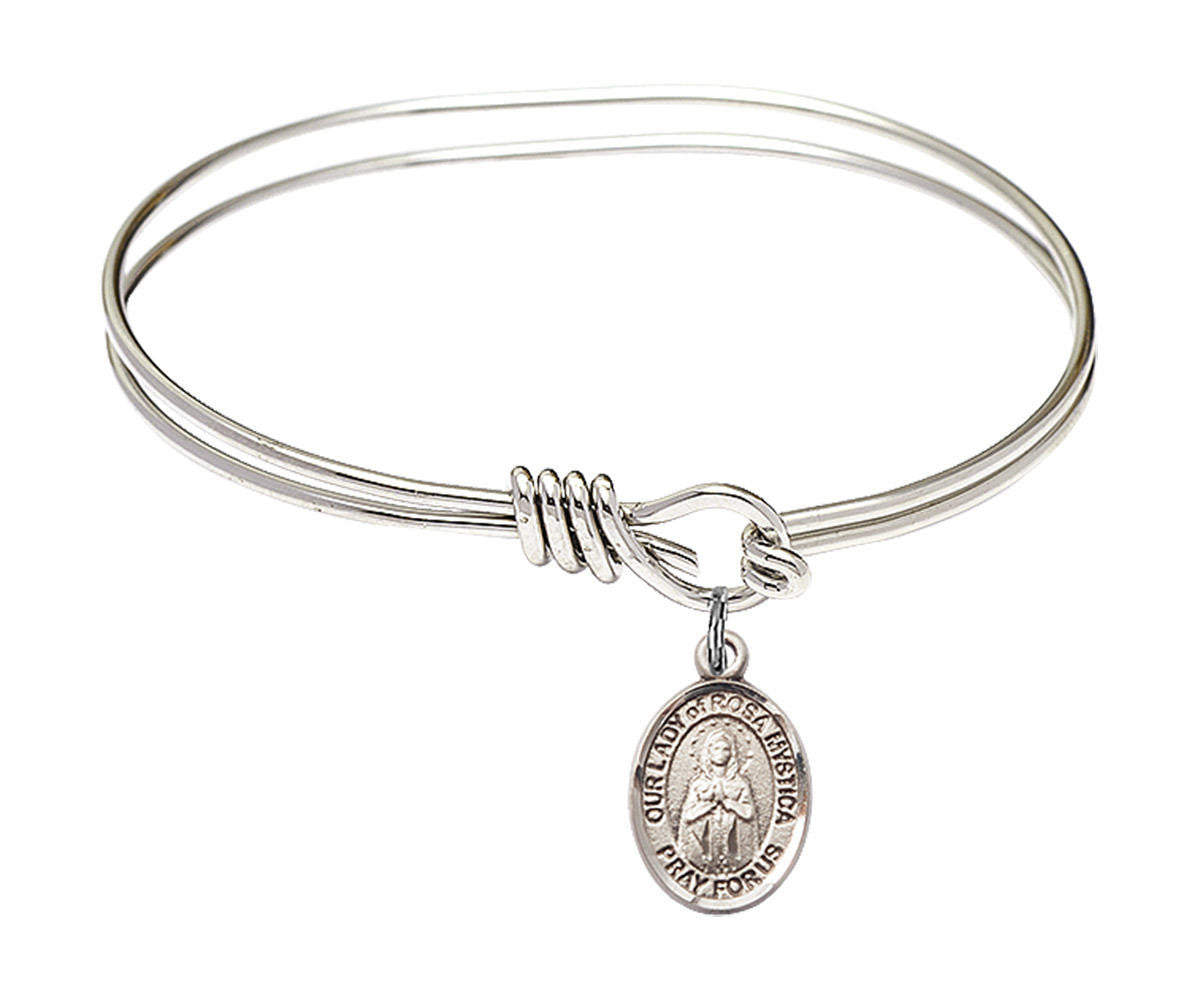Our Lady of Rosa Mystica Eye Hook Bangle Bracelet - Sterling Silver Charm 9413SS