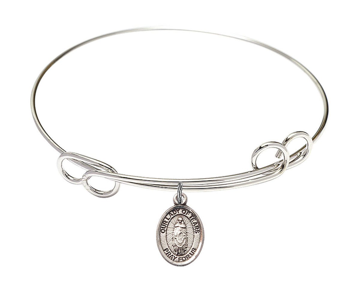 Our Lady of Tears Double Loop Bangle Bracelet - Sterling Silver Charm 9346SS