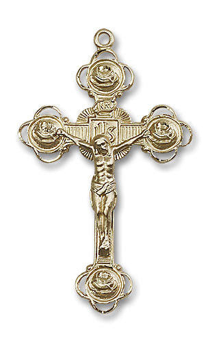 Oversized Embellished Crucifix Pendant - 14kt Gold 2 1/8 x 1 1/4 0654