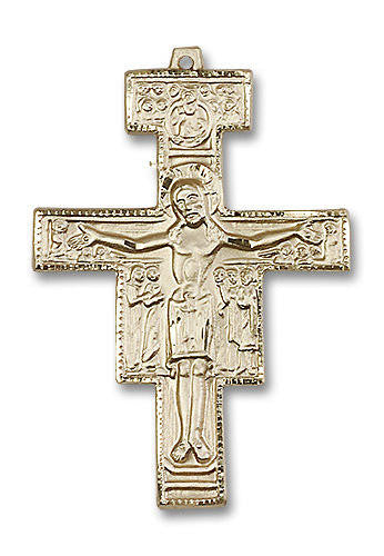 Oversized San Damiano Crucifix Pendant - 14kt Gold 2 x 1 3/8 6070