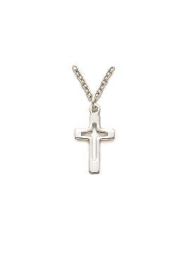Pierced Cross Necklace - Sterling Silver Pendant on 18 Stainless Chain SX1277SH