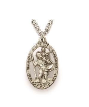 Pierced St Christopher Necklace - Sterling Silver Pendant on 24 Stainless Chain SM0516SH