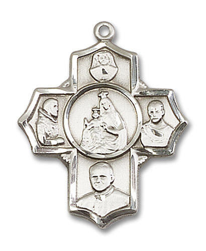 Polish Carmelite 5-Way Medal - Sterling Silver 1 1/8 x 1 Pendant 5728SS