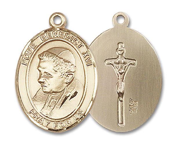 Pope Benedict XVI Medal - 14kt Gold Oval Pendant 3 Sizes