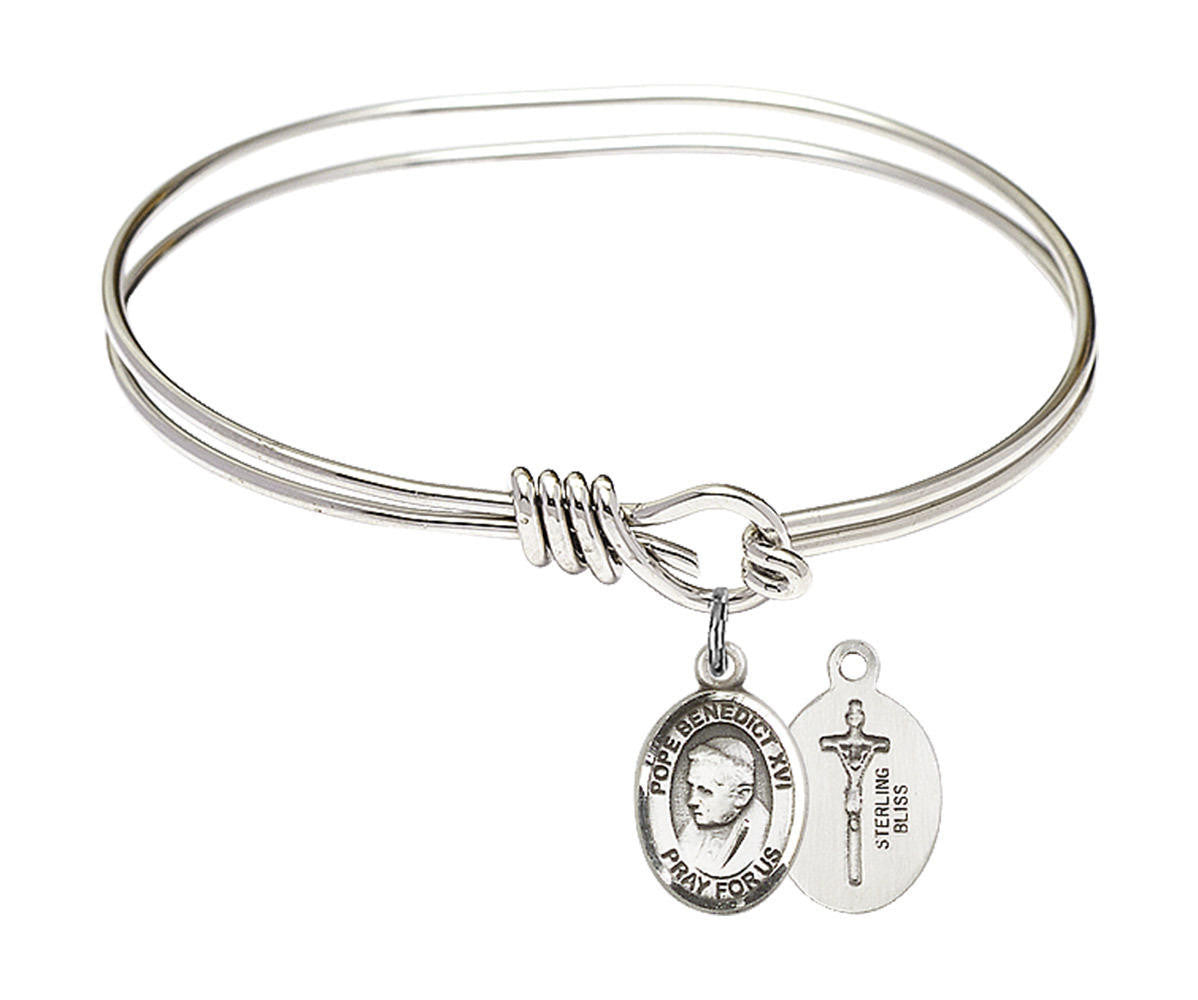 Pope Emeritus Benedict XVI Eye Hook Bangle Bracelet - Sterling Silver Charm 9235SS