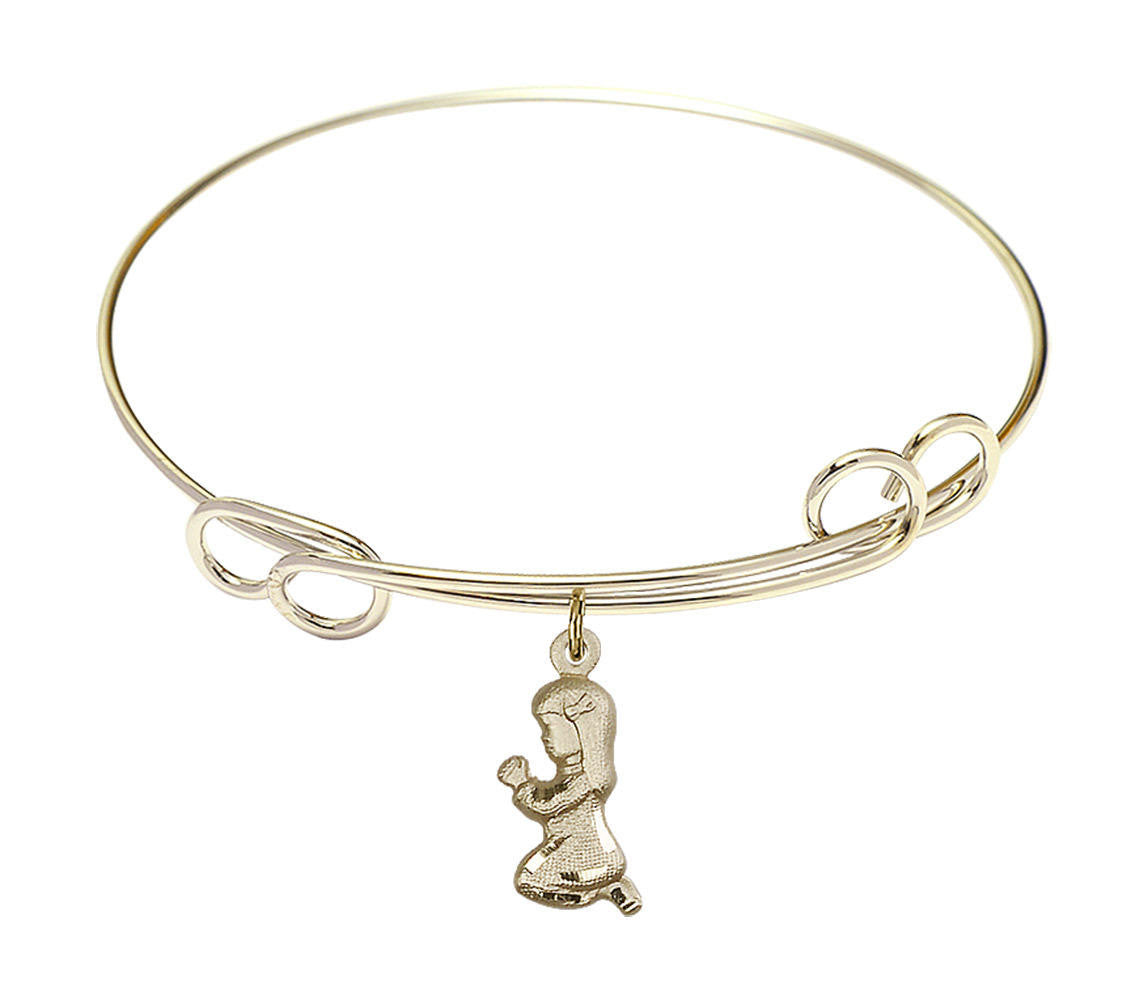 Praying Girl Double Loop Bangle Bracelet - Gold-Filled Charm