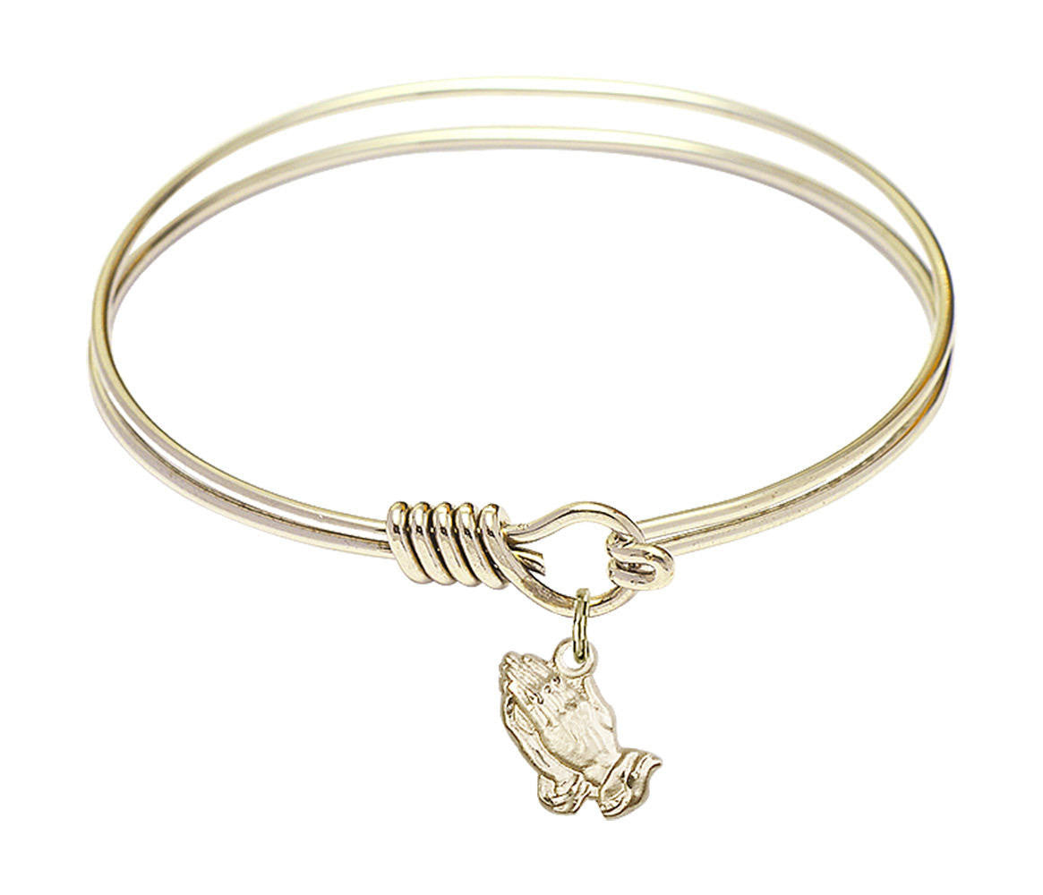 Praying Hands Round Eye Hook Bangle Bracelet - Gold-Filled Charm - 6.25 Inch 0220GF