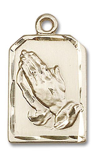 Praying Hands Serenity Prayer Medal - 14kt Gold 7/8 x 1/2 Pendant 4223