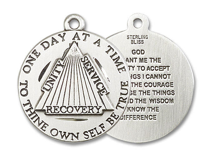 Recovery Medal - Sterling Silver 1 x 7/8 Round Pendant 6086SS