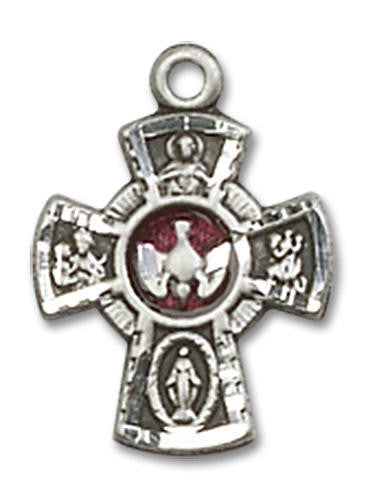 Red Inlay 5-Way Medal - Sterling Silver 5/8 x 3/8 Pendant 3145ESS