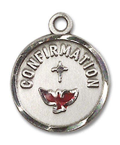 Red Inlay Confirmation Medal - Sterling Silver 5/8 x 1/2 Round Pendant 0601XSS