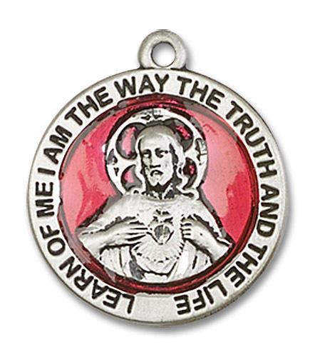 Red Scapular Medal - Sterling Silver 3/4 x 3/4 Round Pendant 4058ESS