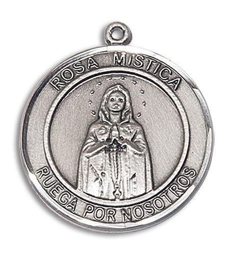 Rosa Mistica Medal - Sterling Silver Round Pendant 2 Sizes