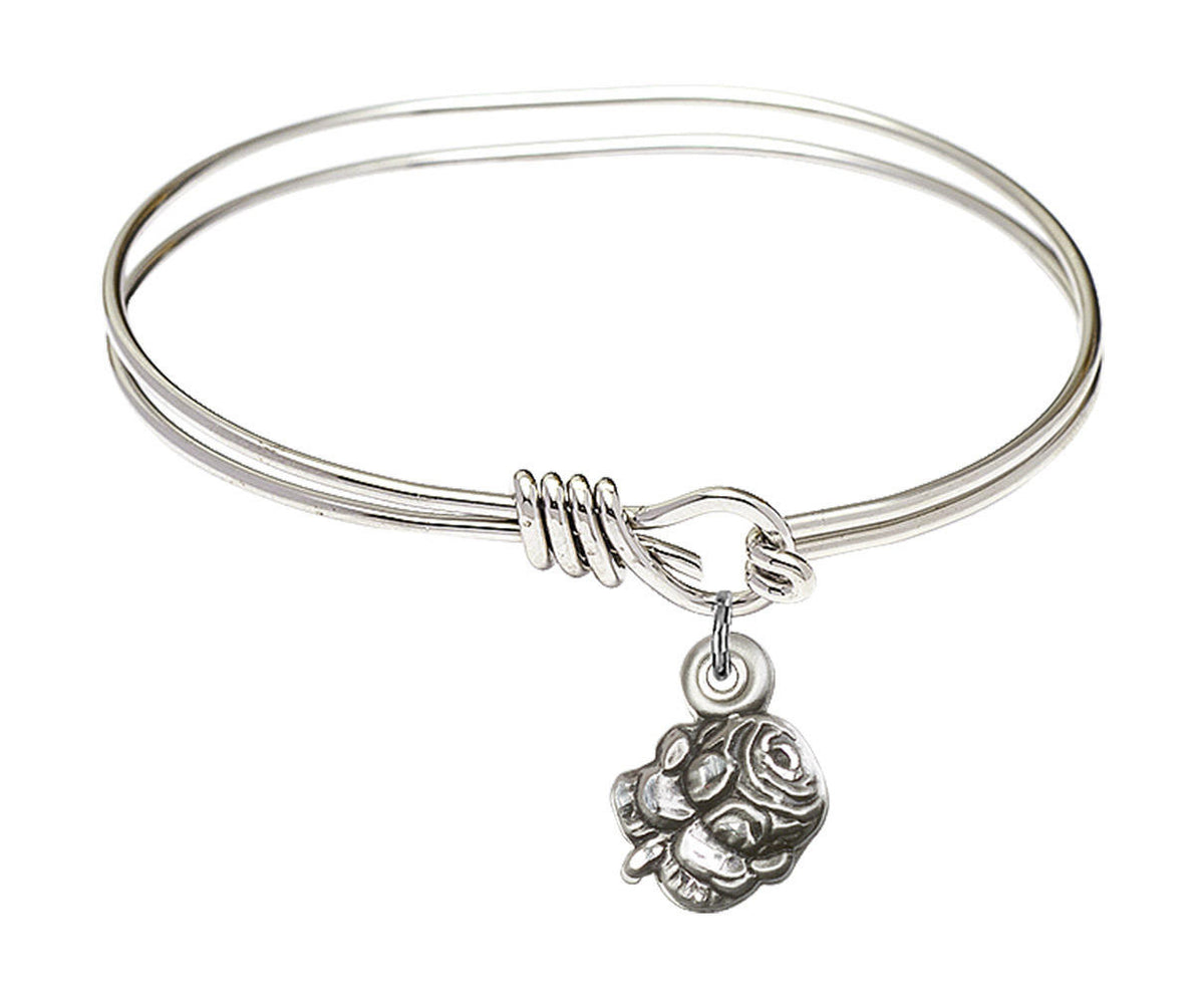 Rosebud Eye Hook Bangle Bracelet - Sterling Silver Charm 0202SS