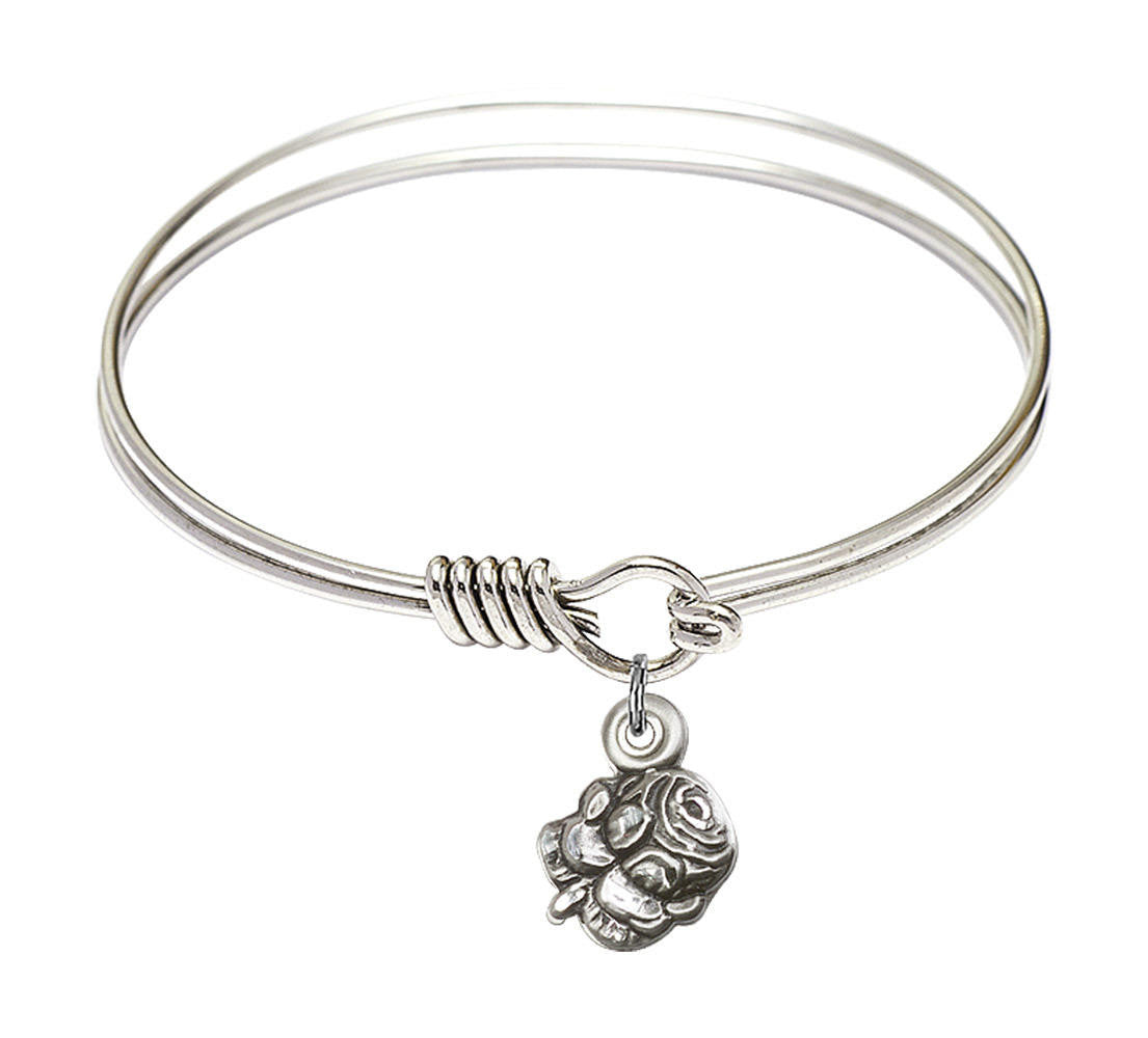 Rosebud Round Eye Hook Bangle Bracelet - Sterling Silver Charm - 6.25 Inch 0202SS
