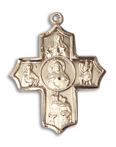 Sacred Heart Multi-Saint 5-Way Medal - 14kt Gold 7/8 x 3/4 Pendant 5719