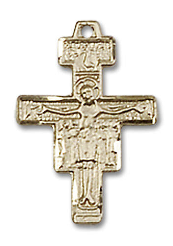 San Damiano Crucifix Pendant - 14kt Gold 5/8 x 3/8 6078
