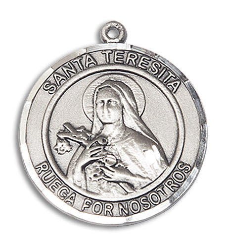 Santa Teresita Medal - Sterling Silver Round Pendant 2 Sizes