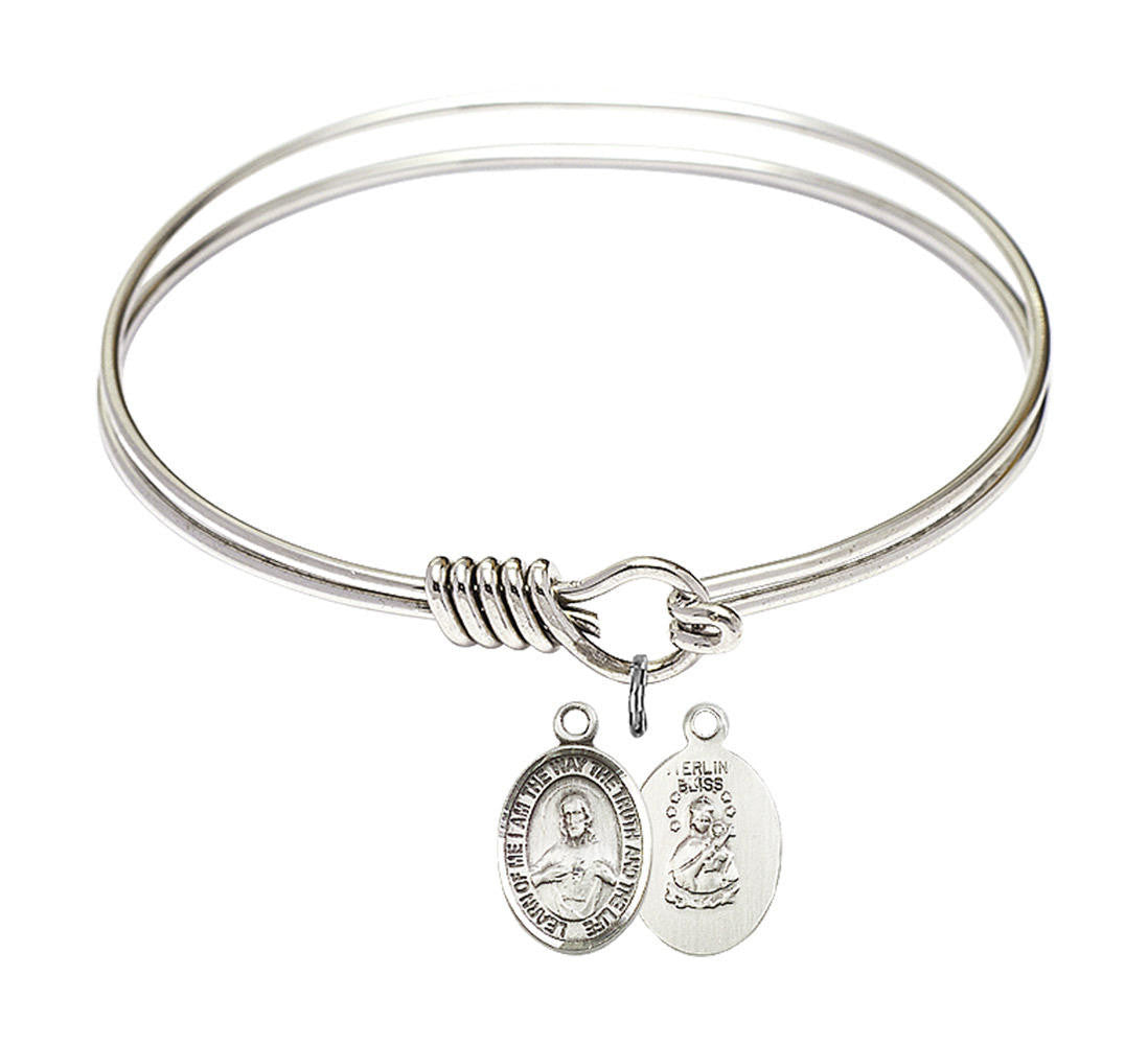 Scapular Round Eye Hook Bangle Bracelet - Sterling Silver Charm - 6.25 Inch 9098SS
