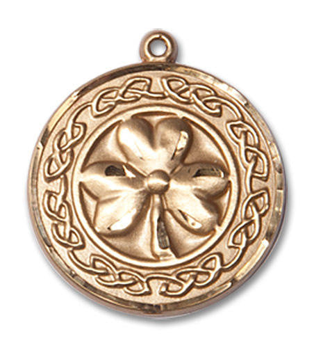 Shamrock with Round Celtic Border Pendant - 14kt Gold 3/4 x 3/4 5106