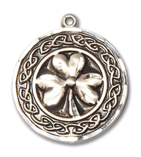 Shamrock with Round Celtic Border Pendant - Sterling Silver 3/4 x 3/4 5106SS