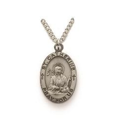Small St Catherine Necklace - Sterling Silver Medal on 18 Stainless Chain SM8853SH