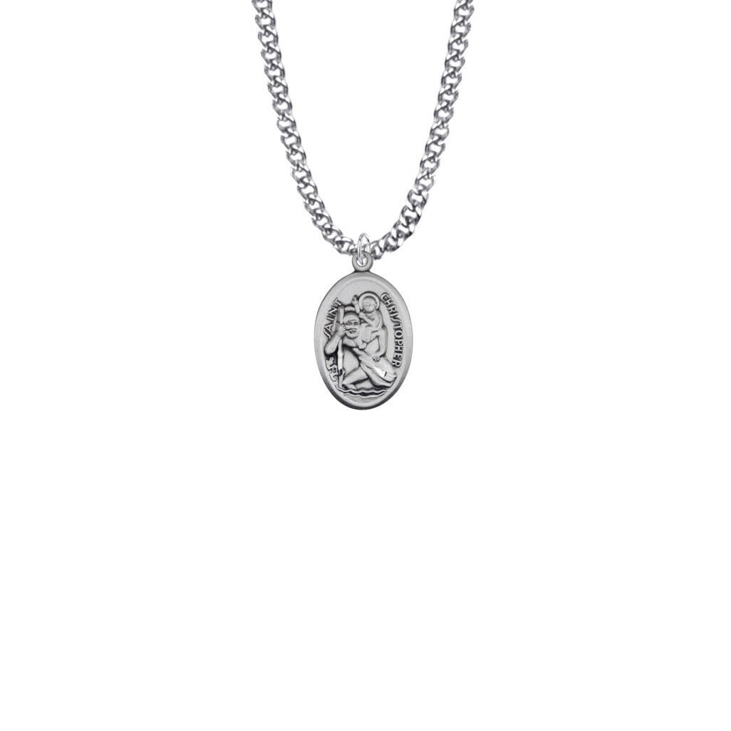 Small St Christopher Medal Necklace - Sterling Silver Medal On 18 Stainless Chain SM0646SH