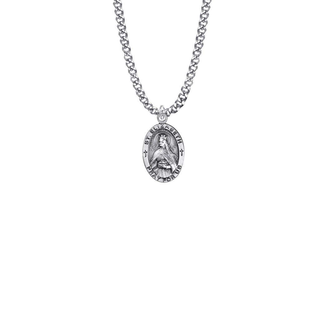 Small St Elizabeth Necklace - Sterling Silver Oval Medal On 18 Stainless Chain SM8854SH