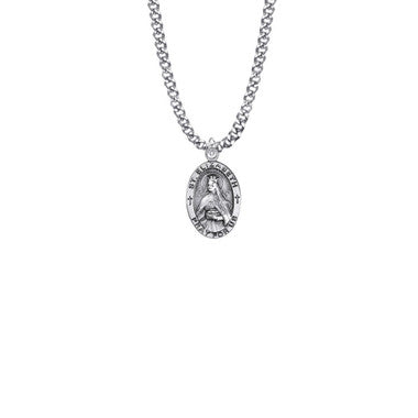 Small St. Elizabeth Necklace - Sterling Silver Oval Medal On 18" Stainless Chain (SM8854SH)
