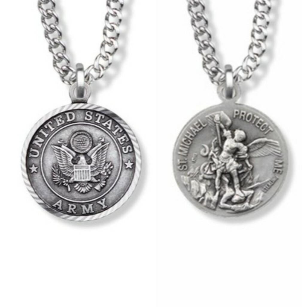 Small St Michael Army Necklace - Sterling Silver Medal On 20 Stainless Chain SM8256SH