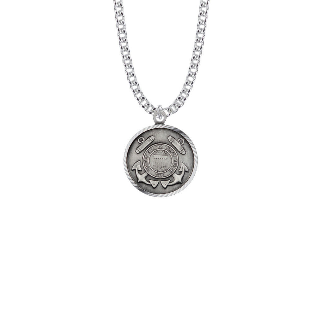 Small St Michael Coast Guard Necklace - Sterling Silver Medal On 20 Stainless Chain SM8469SH
