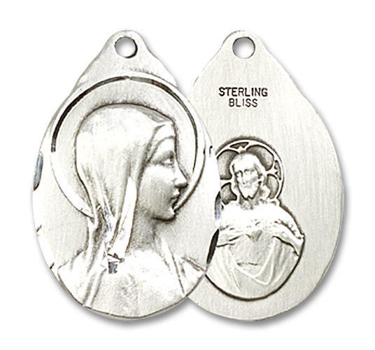 Sorrowful Mother Scapular Medal - Sterling Silver 7/8 x 1/2 Oval Pendant 0599SS