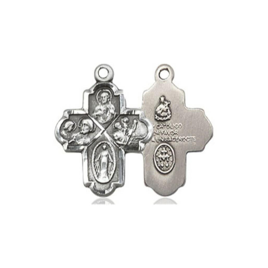 Spanish 4-Way Medal - Sterling Silver 3/4 x 1/2 Pendant 0047SPSS