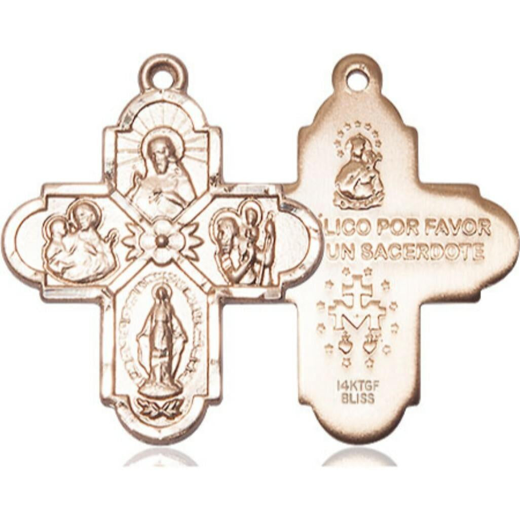 Spanish 4-Way Soy Catolico Medal - 14kt Gold 1 1/8 x 7/8 Pendant 0043SP