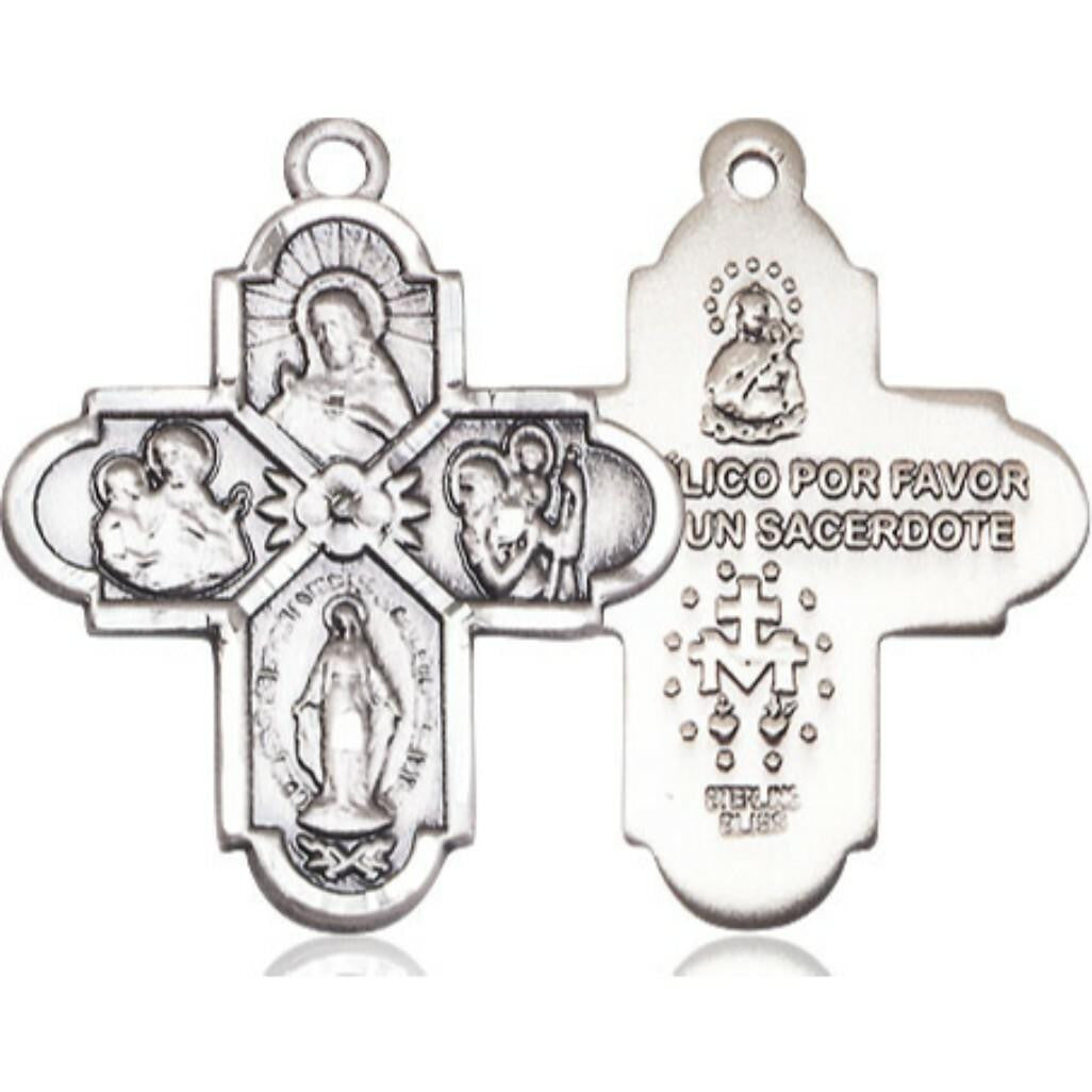 Spanish 4-Way Soy Catolico Medal - Sterling Silver 1 1/8 x 7/8 Pendant 0043SPSS
