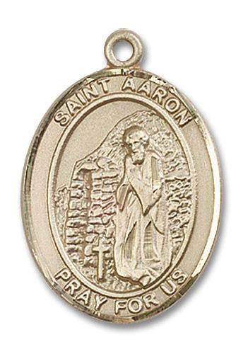 St Aaron Medal - 14kt Gold Oval Pendant 3 Sizes