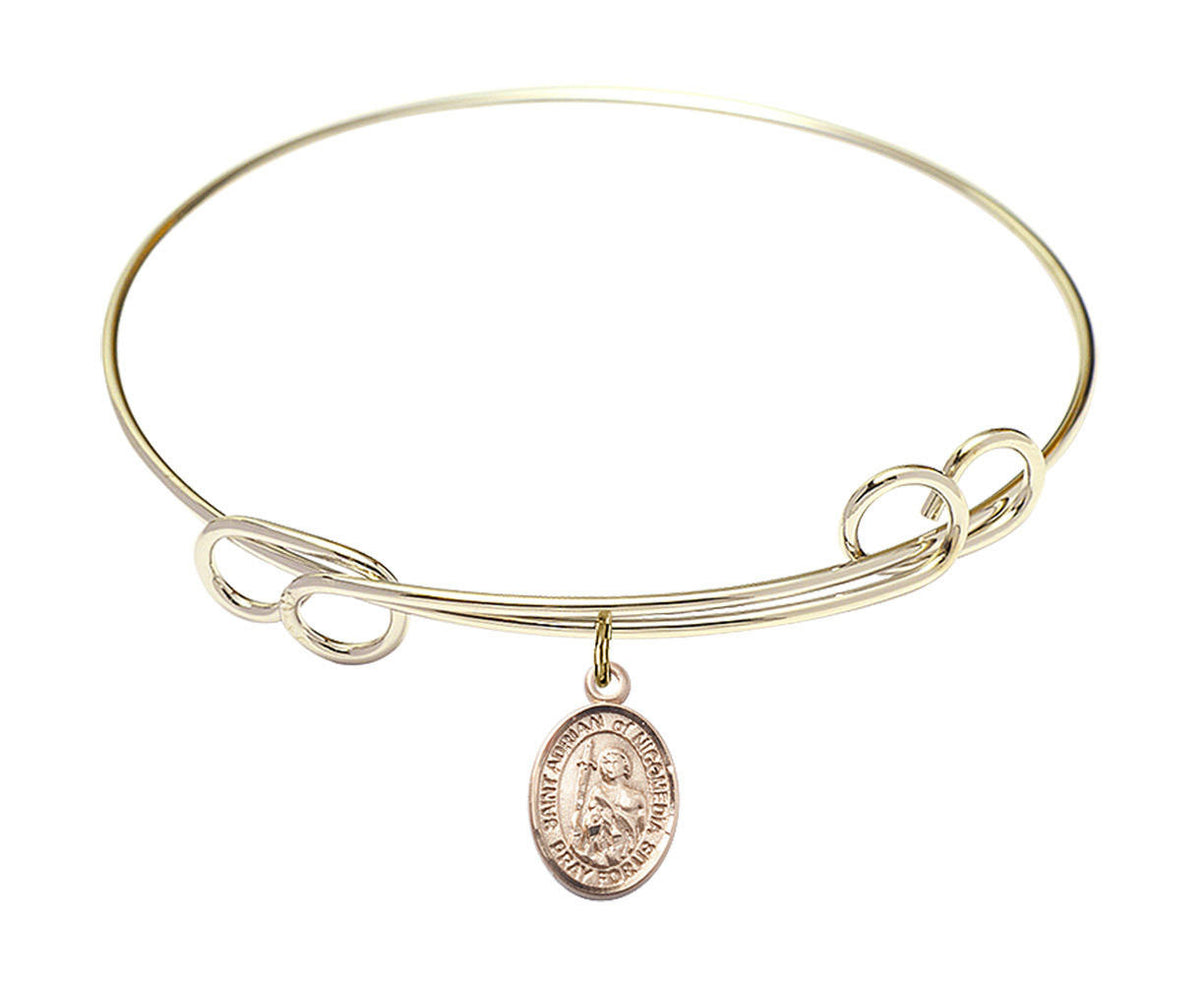 St Adrian of Nicomedia Double Loop Bangle Bracelet - Gold-Filled Charm 9353GF
