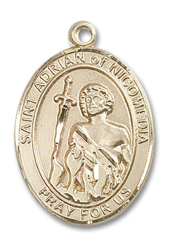 St Adrian of Nicomedia Medal - 14kt Gold Oval Pendant 3 Sizes