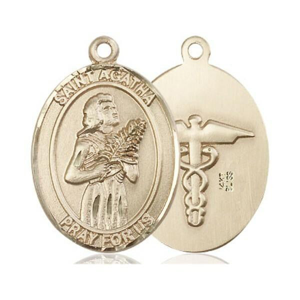 St Agatha Nurse Medal - 14kt Gold Oval Pendant 2 Sizes
