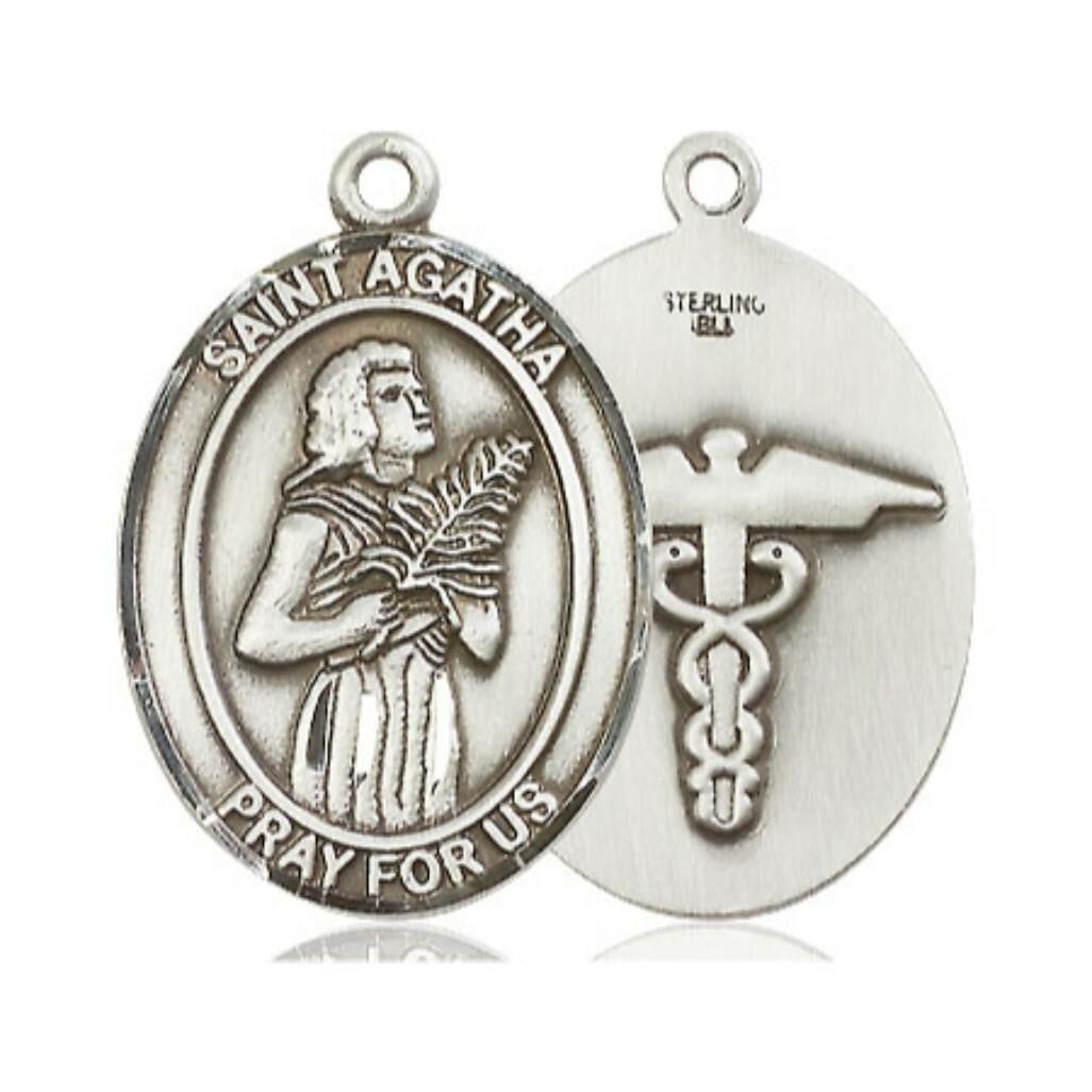 St Agatha Nurse Medal - Sterling Silver Oval Pendant 2 Sizes