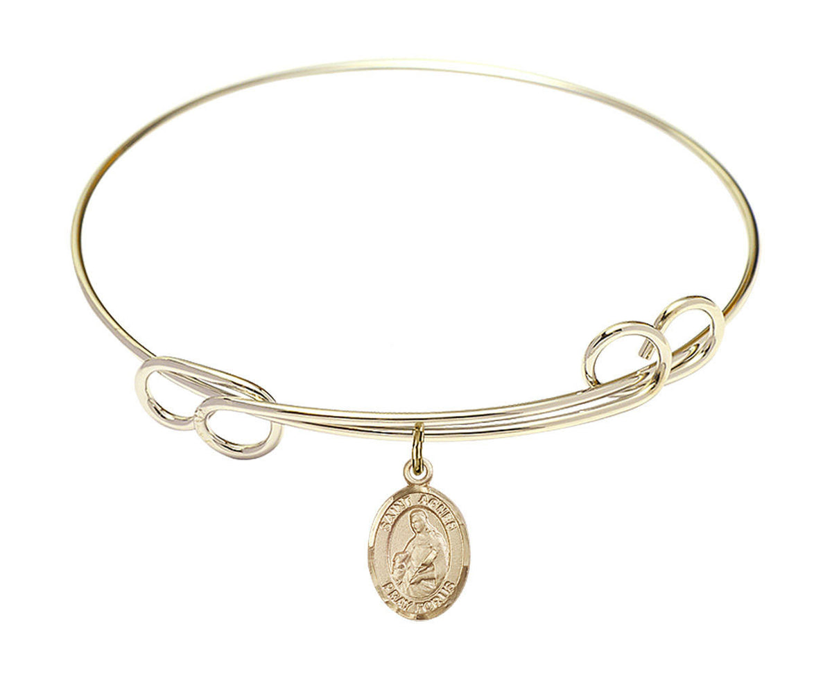 St Agnes of Rome Double Loop Bangle Bracelet - Gold-Filled Charm 9128GF