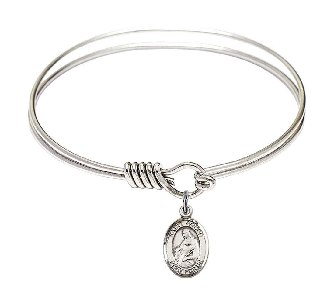 St Agnes of Rome Round Eye Hook Bangle Bracelet - Sterling Silver Charm - 6.25 Inch 9128SS