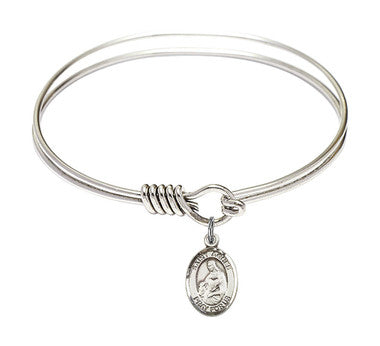 St. Agnes of Rome Round Eye Hook Bangle Bracelet - Sterling Silver Charm - 6.25 Inch (9128SS)