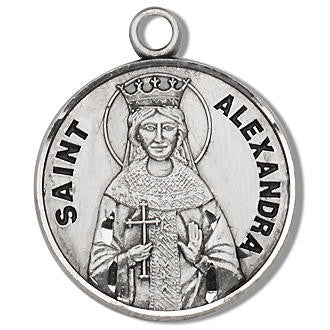 St Alexandra Medal - Sterling Silver - On 18 Stainless Chain - Sterling Silver 7/8 x 3/4 Round Pendant