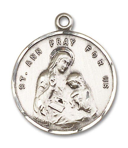 St Ann Medal - Sterling Silver 7/8 x 3/4 Round Pendant 0701ASS